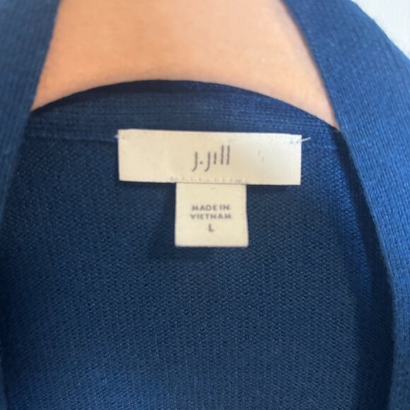 J. Jill Cotton Blend Open Cardigan Pocket Long L Blue - Picture 3 of 5